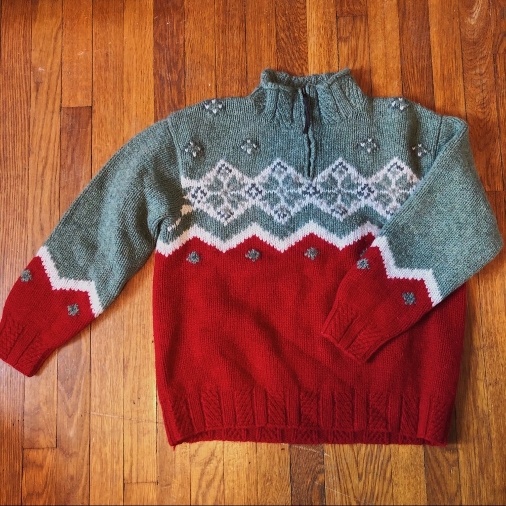 100% Wool Festive Holiday Quarter-zip Sweater